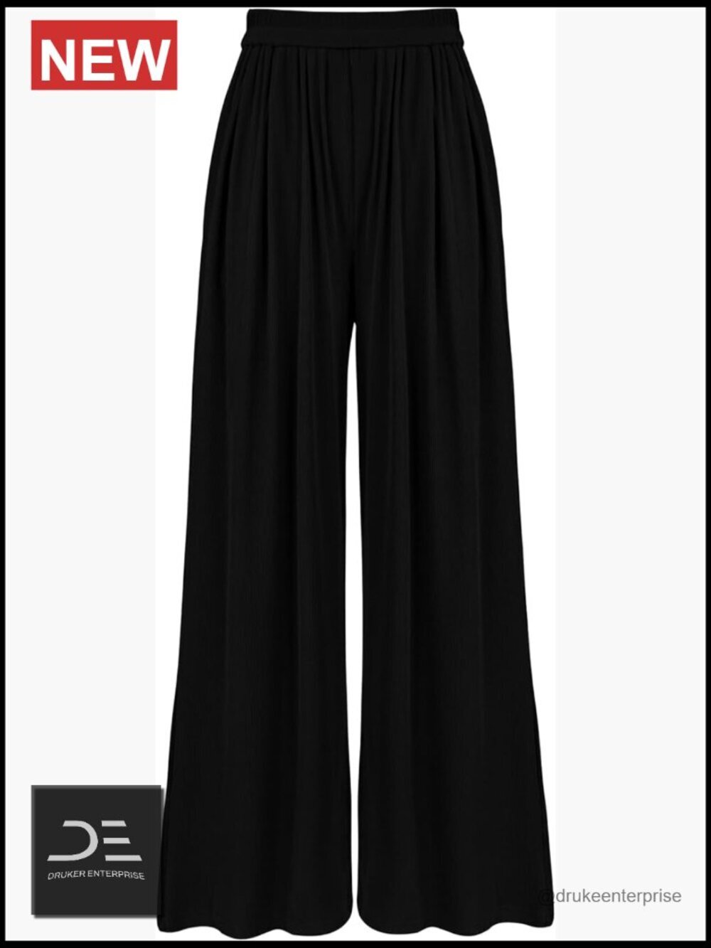 High Waist Ribbed Knit Wide Leg Palazzo Pants with Pockets